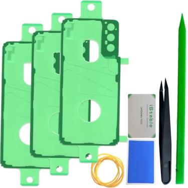 Imagem de iStable Adesivo de cobertura traseira para Samsung Galaxy S21 Plus Fita adesiva de substituição para tampa de bateria, kit de reparo de fita adesiva dupla face pré-fabricada SM-G996B/DS (3 peças)