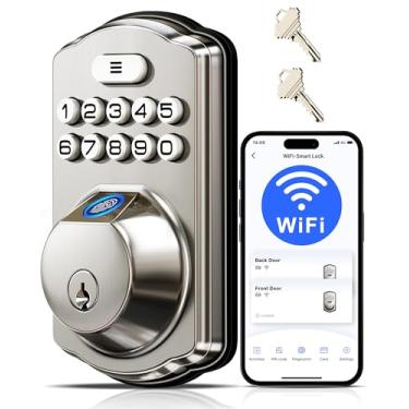 Imagem de Veise VE012W Fechadura inteligente de impressão digital WiFi integrada, controle remoto de aplicativo, sem necessidade de hub, entrada sem chave, fechadura inteligente para porta frontal, teclado