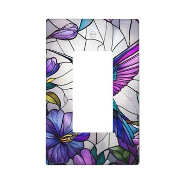 Imagem de Indokyeyqaz Placa decorativa para interruptor de luz de beija-flor de vidro manchado, placas decorativas de parede, 1 placa de interruptor de grupo e tampas de tomada 6,9 cm x 11,2 cm para quarto