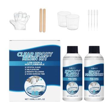Imagem de Kit de resina epóxi - cola transparente AB endurecedor - Kit de resina e endurecedor | para projetos de arte, porta-copos, joias, chaveiros, marcadores, brincos, arte
