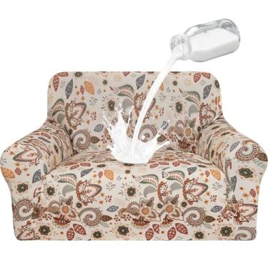 Imagem de ALIECOM Capa de poltrona 100% à prova d'água para sala de estar, compatível com animais de estimação, capa lavável de sofá para cães, protetor de móveis (bege boho, pequeno-GG)