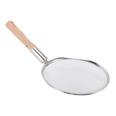 Imagem de Eujgoov Colher de Skimmer de Aço Inoxidável Com Cabo de Madeira Coador de Alimentos de Malha Fina para Cozinhar Fritar Molho Espuma Gordura Proteína Óleo Macarrão Arroz Chá Frutas Legumes (28CM)