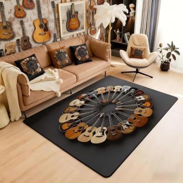 Imagem de Tapete redondo de guitarra grande para sala de estar, instrumentos musicais, 12 x 18 cm, tapetes de rock modernos para quarto, tapete hip hop grunge, tapete interno