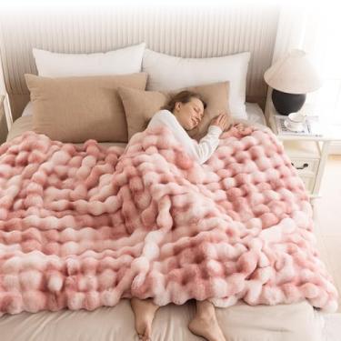 Imagem de IKALIFE Cobertor aconchegante de pele sintética para sofá - cobertor felpudo quente, cobertores de bolhas grossas de pelúcia macia para quarto e sala de estar, cobertor luxuoso peludo, 90 x 108, rosa