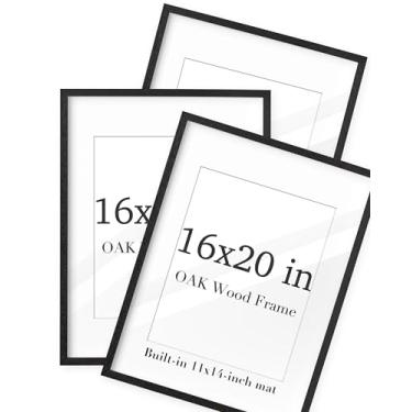 Imagem de UPWOIGH Conjunto de 3 porta-retratos de madeira de carvalho preto 40 x 50 cm, 28 x 35 cm com tapete ou 40,6 x 50,8 cm sem tapete, 40,6 x 50,8 cm, pacote com 3, moldura de madeira sólida natural para