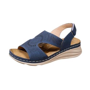 Imagem de Sandálias femininas casuais de verão com boca de peixe plataforma para uso diário, Azul royal, 34