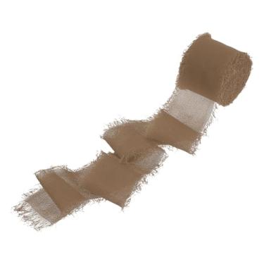 Imagem de PATIKIL Fita de franja de algodão de 3,8 cm x 5,5 m, 1 rolo de fita de algodão desgastada feita à mão para artesanato faça você mesmo, buquês, decoração de casamento, embrulho de presente, marrom