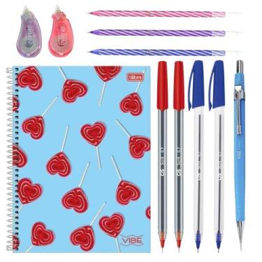 Imagem de Kit Escolar com 10 Itens Conjunto Caderno Canetas Lapiseira Colorido U
