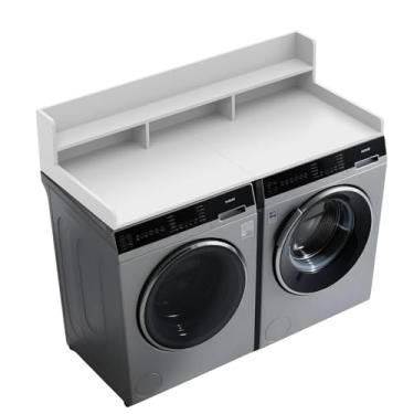 Imagem de Dollate Bancada de lavadora e secadora de 2 camadas com borda, topo de prateleira de lavanderia para lavadora e secadora, mesa de lavanderia 137 cm L x 69,8 cm P para organizador de armazenamento de