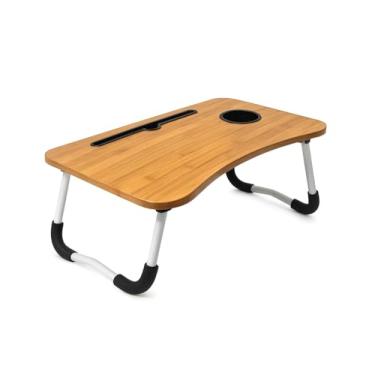 Imagem de Mesa Portátil Dobrável para Notebook Multifuncional - cor sortido – Mesa de Cama com Suporte para Copo, Slot para Tablet/Celular, Pés Antiderrapante e Leve – Ideal para Home Office e Estudos