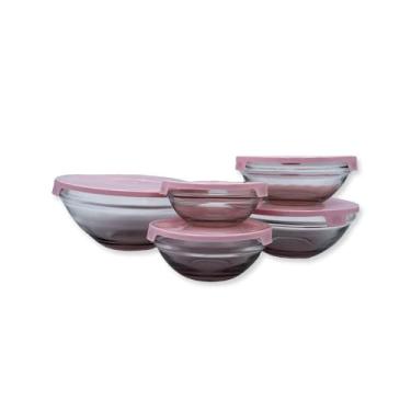 Imagem de Conjunto 5 Potes de Vidro Herméticos com Tampa, Rosa, 140ml a 870ml, Material Vidro, para Organização de Cozinha