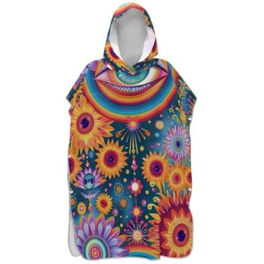 Imagem de Joisal Roupão de mudança para adultos, poncho de surfe, com capuz, toalha de praia, estampada, absorvente, retrô, flor, poncho masculino com capuz