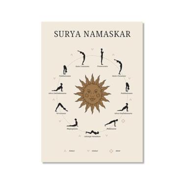 Imagem de Impressão em tela de ioga Membros de Yoga Poses de Yoga Impressão Sol e Lua Saudação Fitness Zen Chakra Afirmações Espiritual Wall Art Decor (SKU2,50.8x76.2 cm = (50 x 75 cm), sem moldura)