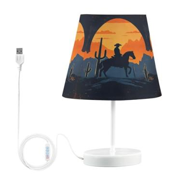Imagem de Joisal Candeeiros modernos Cowboy Sunset Ride para mesa de cabeceira abajur agradável aos olhos, lâmpadas de mesa pequenas, luminária de destaque
