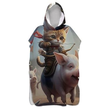 Imagem de Poncho de surfe para adultos trocador de roupão com capuz toalha de banho de secagem rápida poncho masculino com capuz gatinho vibrante gato fofo