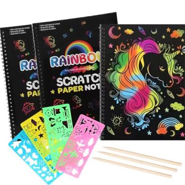 Imagem de Toulideifaria Caderno de papel para arranhar arco-íris para crianças, 26,3 x 19 cm, pacote com 3, preto, com 4 modelos para meninos, meninas, atividades de desenho, artes e artesanato, idades de 4 a