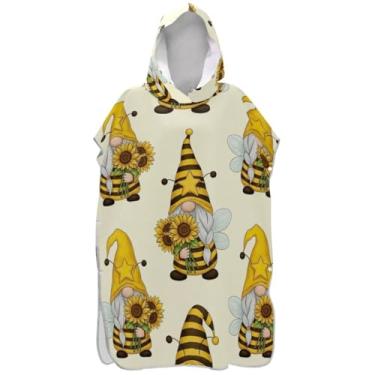 Imagem de Joisal Poncho de surfe para trocador adulto toalha de banho com capuz secagem rápida bonito gnomo amarelo praia ponchos para homens