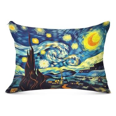 Imagem de Capa de travesseiro grande de flanela com pintura de noite estrelada decorativa longa para travesseiro padrão Queen King Capa de almofada macia para cama, tamanho do corpo, 53 cm x 137 cm