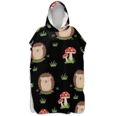 Imagem de Joisal Poncho de surfe trocador de roupão para adultos toalha de banho com capuz fofo plus size bonito ouriço preto ponchos de praia para homens