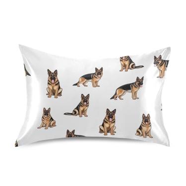 Imagem de Pastor Alemão Branco Animal Cetim Fronhas Estampa Animal Refrescante King Queen Travesseiros Padrão Chinelos Confortável Macio Cama Tamanho Padrão 66 cm x 50 cm