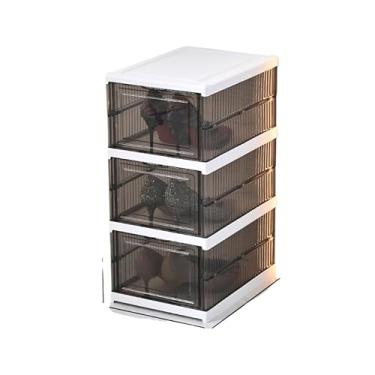 Imagem de Caixa Organizadora de Sapato Caixa De Sapato Dobrável Armazenamento Transparentes Sapateira Empilhável Prova De Poeira 25,5 x 34,5 x 52,5cm (3 andares)(3 andares Cinza)
