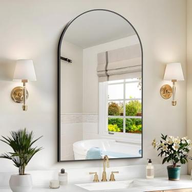 Imagem de Espelho de arco preto, 61 cm x 101 cm espelho preto para banheiro, espelho de banheiro arqueado com espelho de metal montado na parede para quarto, sala de estar, entrada moderna
