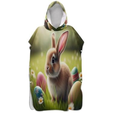 Imagem de Joisal Poncho de surfe leve para adultos trocador de roupa de praia com capuz toalha de banho bonito coelho da Páscoa ponchos femininos com capuz