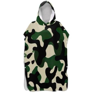 Imagem de Joisal Poncho de surf camuflado verde bege para adultos trocador plus size unissex adulto poncho com capuz toalha de natação bonito