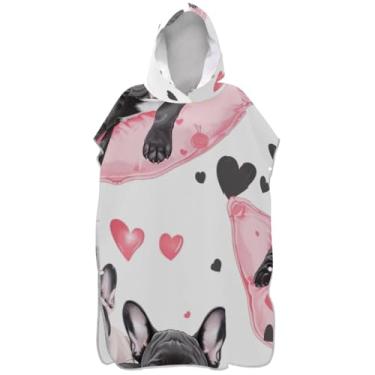 Imagem de Joisal Roupão para adultos poncho de surfe com capuz toalha de natação bonito absorvente adulto ponchos para mulheres cachorro fofo branco