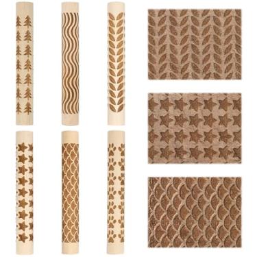 Imagem de 6 peças de ferramentas de cerâmica de argila, rolos, 6 estilos, carimbo de cerâmica, ferramentas de rolo de textura de madeira para moldagem de argila, escultura e cerâmica