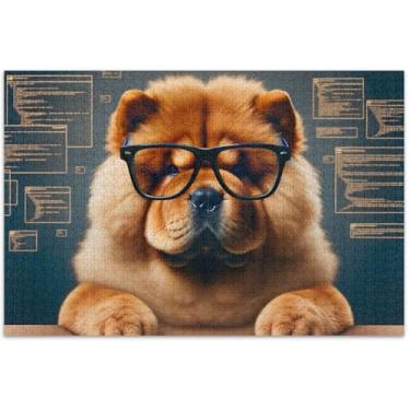 Imagem de Quebra-cabeças engraçados para cães trabalhadores Chow Chow 500 peças para adultos quebra-cabeças de paisagem engraçados decoração de arte animal, 51 x 35 cm