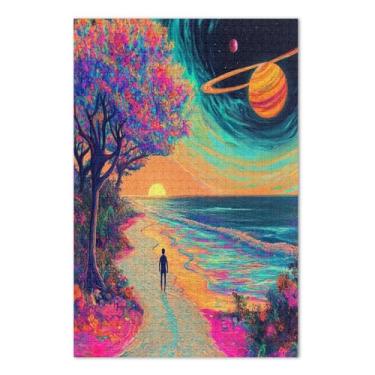 Imagem de Quebra-cabeças de paisagem cósmica colorida com letras nas costas para adultos 500 peças
