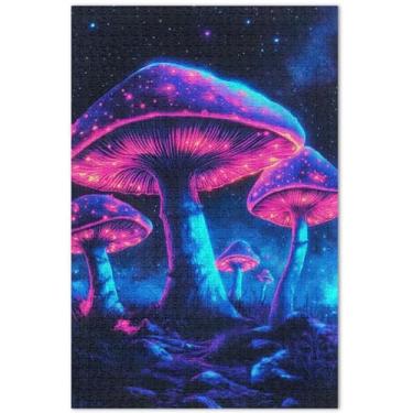 Imagem de Quebra-cabeça adulto neon cogumelos espaciais 500 peças elefante branco difícil pintura a óleo paisagem, 51 x 35 centímetros