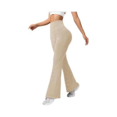 Imagem de Calças Flare Sem Costura De Cintura Alta Para Mulheres, Elásticas, Com