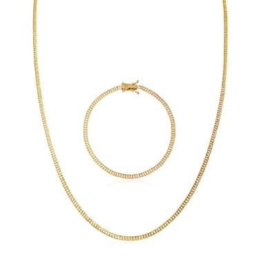 Imagem de Kit de Moeda Antiga Banhado a Ouro 18k Corrente E Pulseira Grumet 3mm (Corrente70CM + Pulseira21CM)