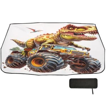 Imagem de Guarda-chuva de bloqueio UV com protetor solar de caminhão off-road de dinossauro para carro 147.3 cm x 75.4 cm refletor de carro para-sol