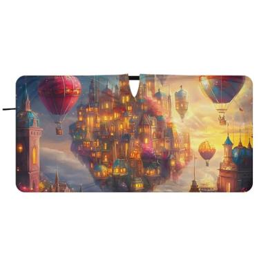 Imagem de Persiana de sol colorida personalizada com céu de cidade flutuante para para-brisa de carro, bonito, dobrável, para para-brisa dianteiro, estampa animal, 81 cm x 157 cm