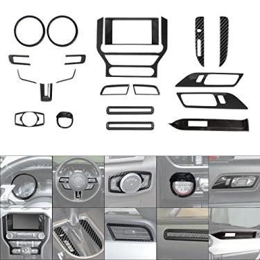 Imagem de RT-TCZ Kit de capa de acabamento multimídia para console central de volante 20 peças acessórios de decoração de interiores para Ford Mustang 2015-2021 (grão de fibra de carbono)