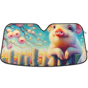 Imagem de Guarda-sol floral com estampa de porco fofo para para-brisa de carro personalizado dobrável para-brisa automotivo guarda-sol animal floral L, 144,8 cm x 80 cm