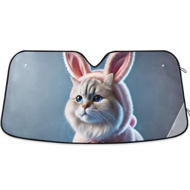 Imagem de Guarda-sol personalizado fofo gatinho coelho gato para para-brisa de carro dobrável universal carros persianas para janelas frontais floral automotivo S, 134,6 cm x 59,7 cm