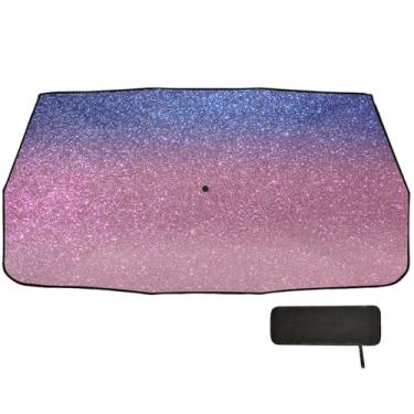 Imagem de Guarda-sol feminino azul rosa com brilho gradiente para-brisa proteção de isolamento térmico guarda-chuva de carro 147.3 cm x 75.4 cm persianas de carro para janelas