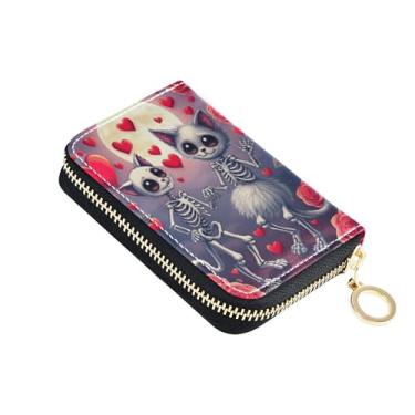 Imagem de Carteira feminina pequena, porta-cartão de crédito, bloqueio RFID, carteira masculina de couro com bolso para moedas, arte colorida de esqueleto