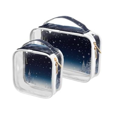 Imagem de GAIGEO Pacote com 2 sacos de maquiagem transparentes com estampa de folha, bolsa de viagem de plástico transparente, bolsas de viagem para viagens aéreas, Natal-3, one size