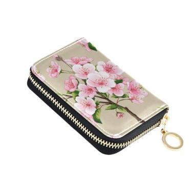 Imagem de Carteira feminina floral de flor de cerejeira rosa de couro com porta-cartões com bloqueio de RFID, carteira para dinheiro de viagem com bolso para moedas