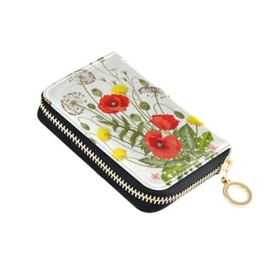 Imagem de Carteiras femininas pequenas com bloqueio de RFID, carteira masculina de couro fofo com bolso para moedas, flores vermelhas vintage, floral