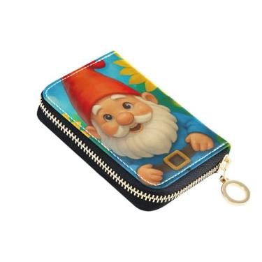 Imagem de Carteira feminina com porta-cartões com bloqueio de RFID, pequena carteira com zíper e bolso para moedas, lindo gnomo, cogumelo, girassol
