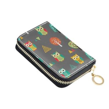 Imagem de Carteira feminina colorida com estampa de corujas e árvores verdes com zíper e bloqueio de RFID, animal fofo, carteira masculina com bolso para moedas