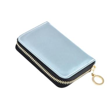 Imagem de Carteiras femininas fofas de couro com bloqueio de RFID, bolsa de moedas pequena com zíper, elegante, gradiente claro azul