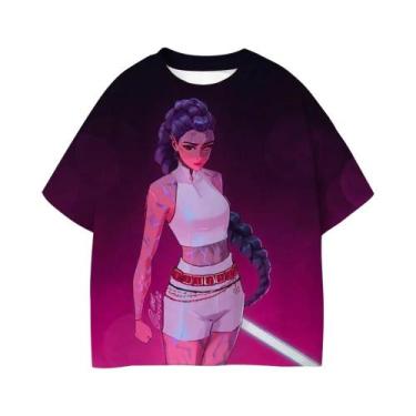 Imagem de Camiseta Kpop Purple Demon Hunters Para Meninas E Meninos, Manga Curta