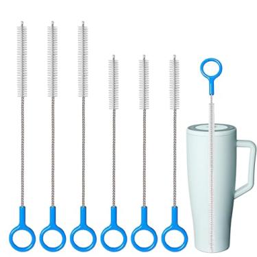 Imagem de Conjunto de escovas de limpeza de palha resistente – pacote com 6 escovas reutilizáveis de limpeza de cabo longo, escova de palha para limpeza profunda de mamadeiras, canudos de metal/vidro/silicone